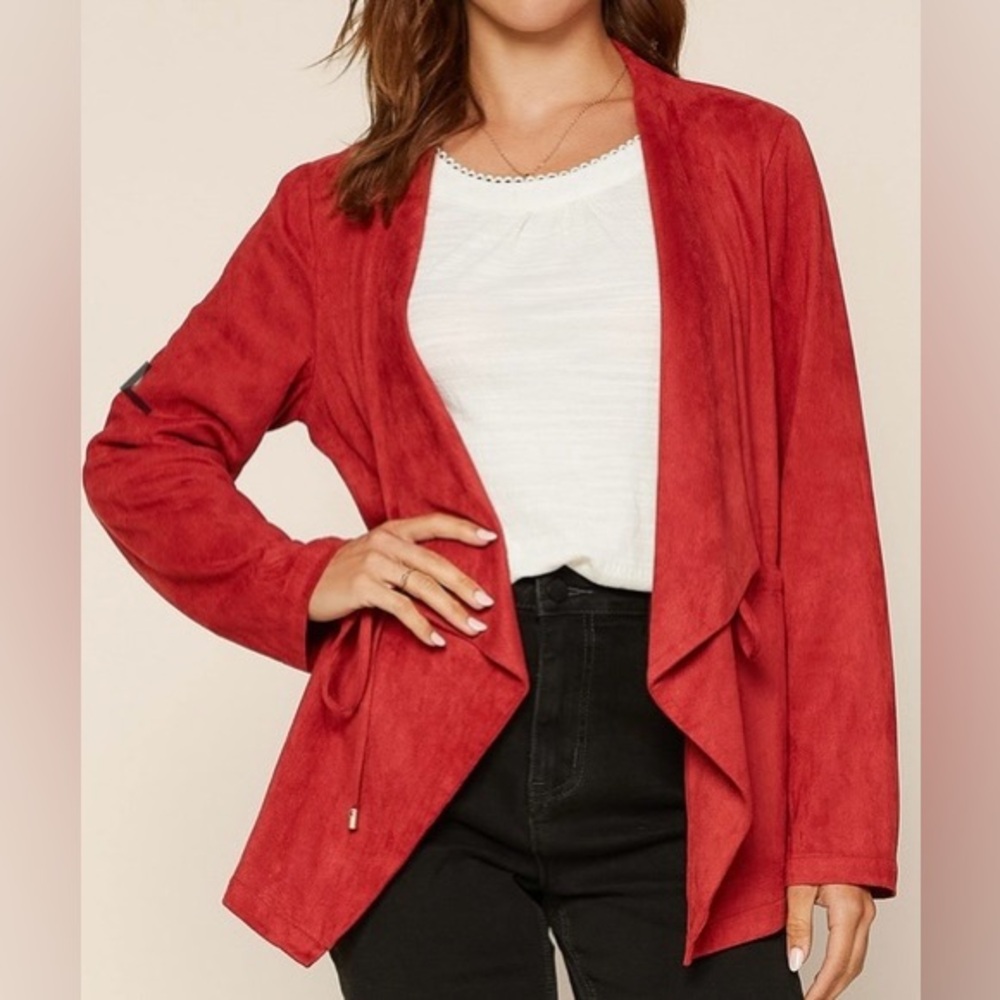 Skies Are Blue Faux Suede Burnt Orange Open Front Blazer Jacket Small NWT
